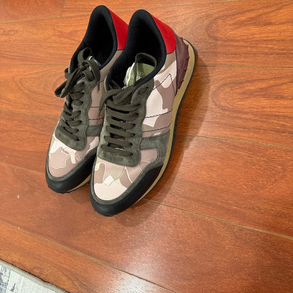 Valentino Garavani Red and Black Camouflage Sneakers
